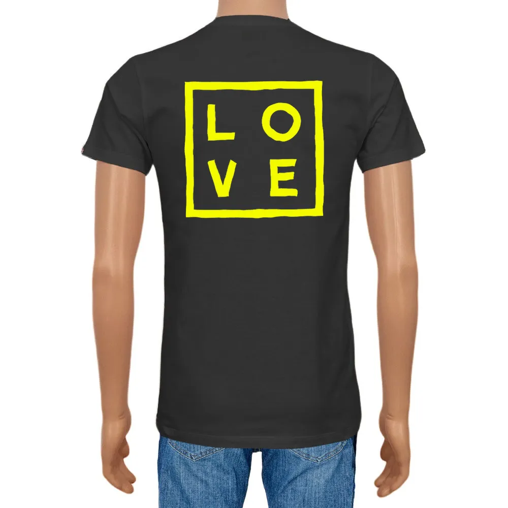 Men's T-shirt Cotton Plain V-Neck Black Fluo Logo - Love Concept Store