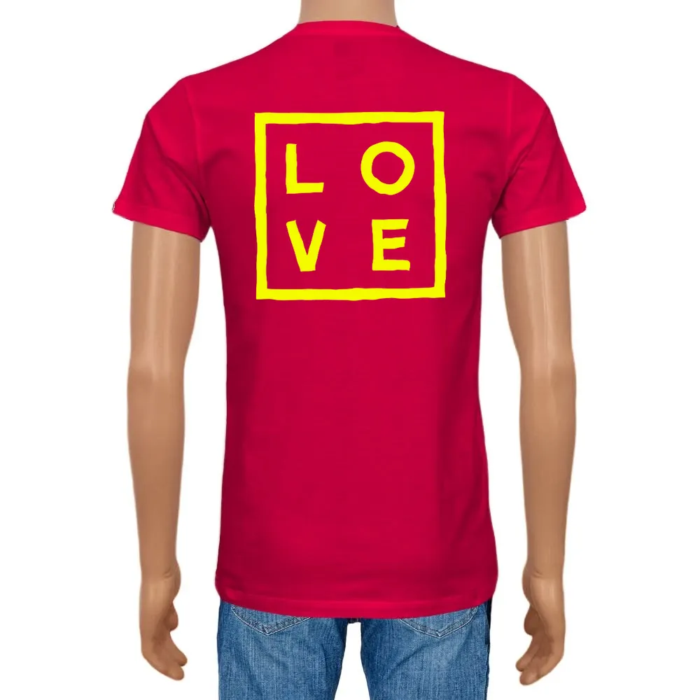 Men's T-shirt Cotton Plain V-Neck Cherry red Fluo Logo - Love Concept Store