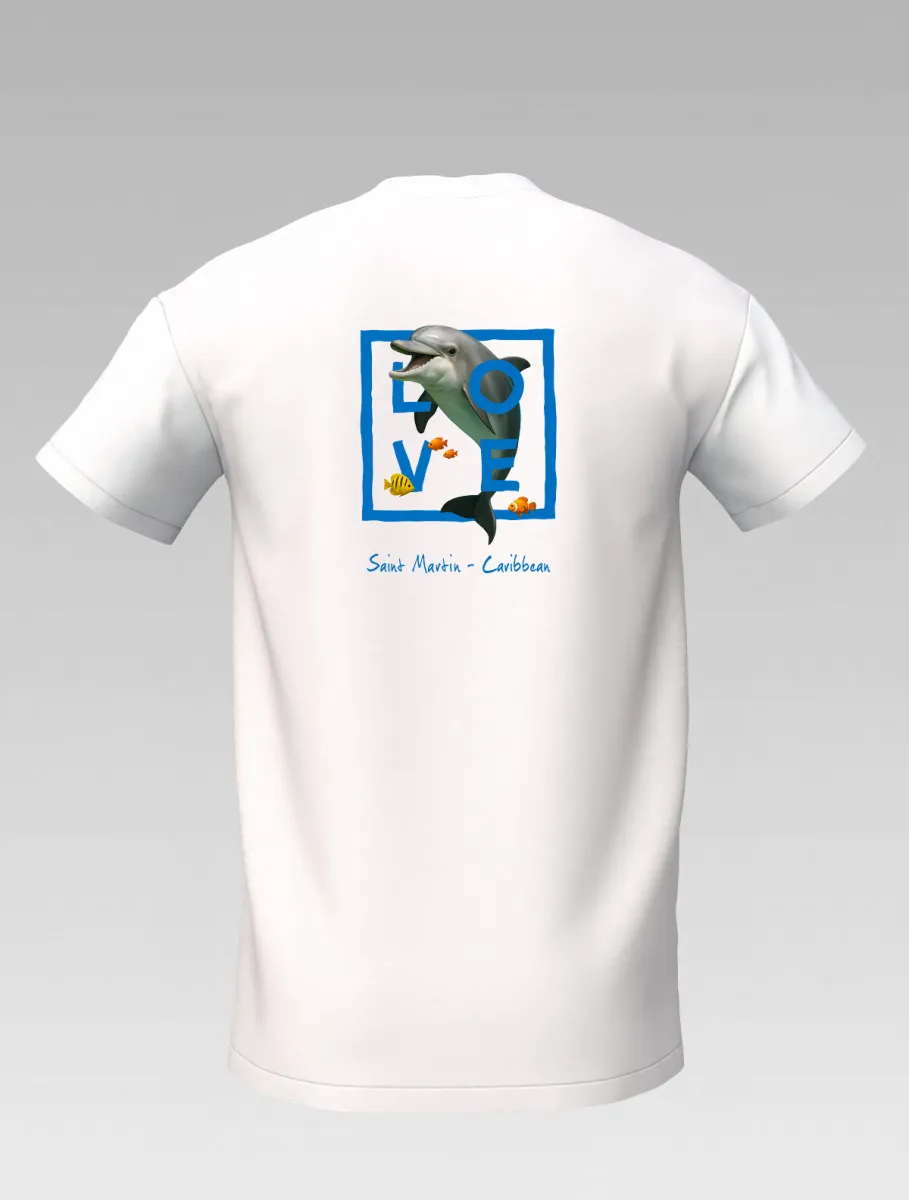 White Children's T-shirt – Saint-Martin  Signature Dolphin: Softness, Joy & Sea Spirit
