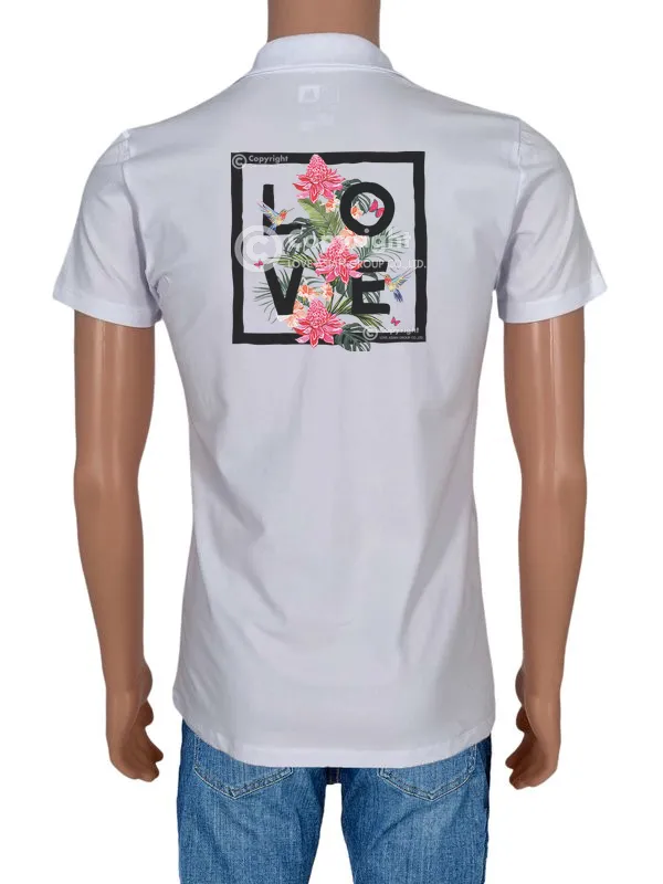 Polo “Slim Fit” with Zip – White Flex Art Flowers