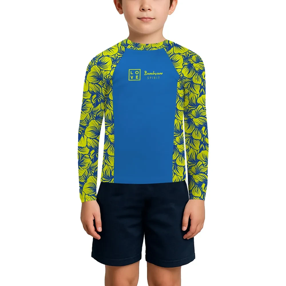 Kid's Rashguard – Hibiscus – Blue/Yellow