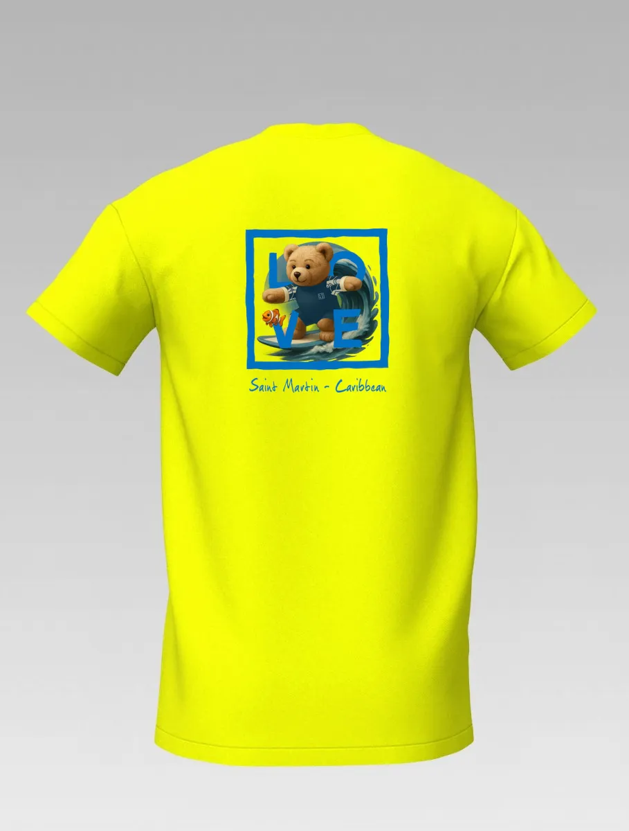 Yellow Kids’ T-shirt – Surfing Bear – Signature St Martin – LOVE Edition