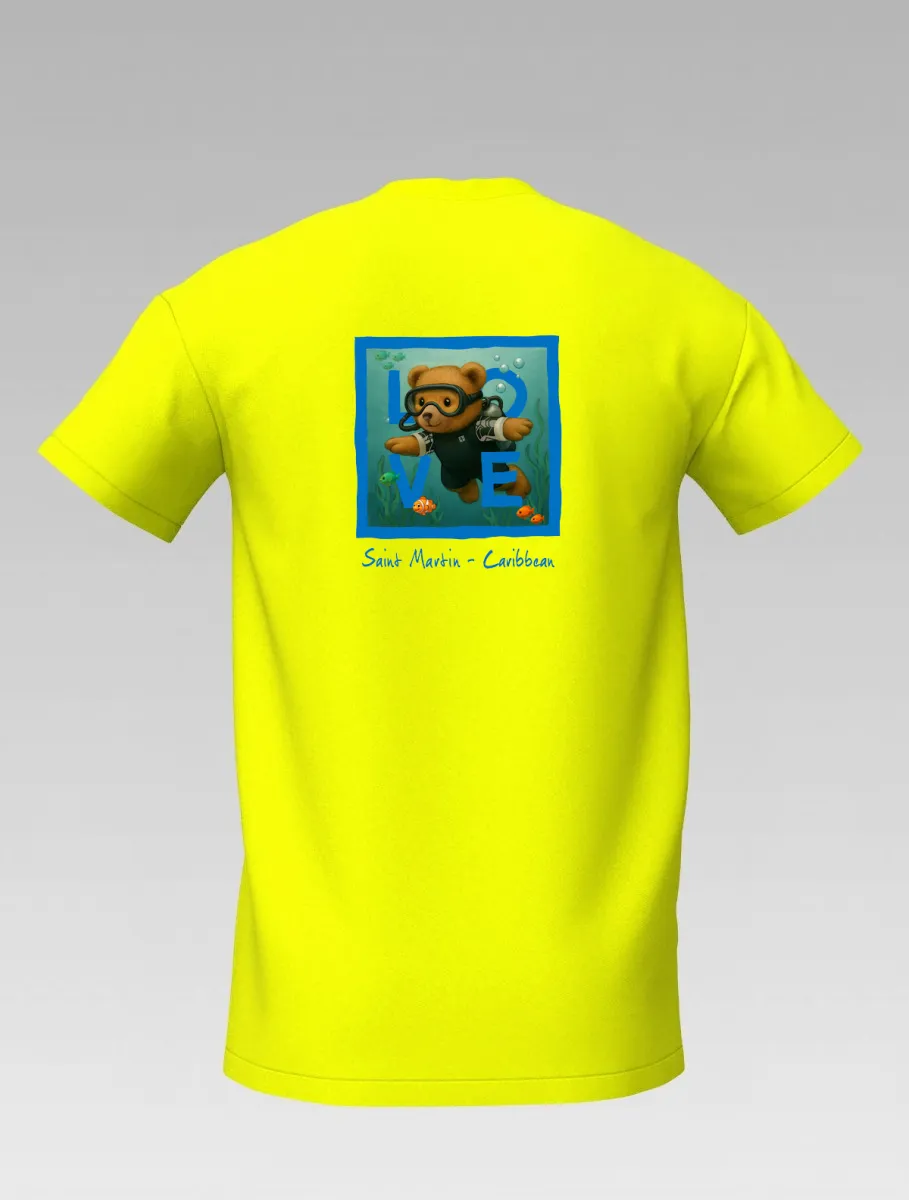 Kids’ Yellow T-shirt – Diving Bear – Signature St Martin – LOVE Edition