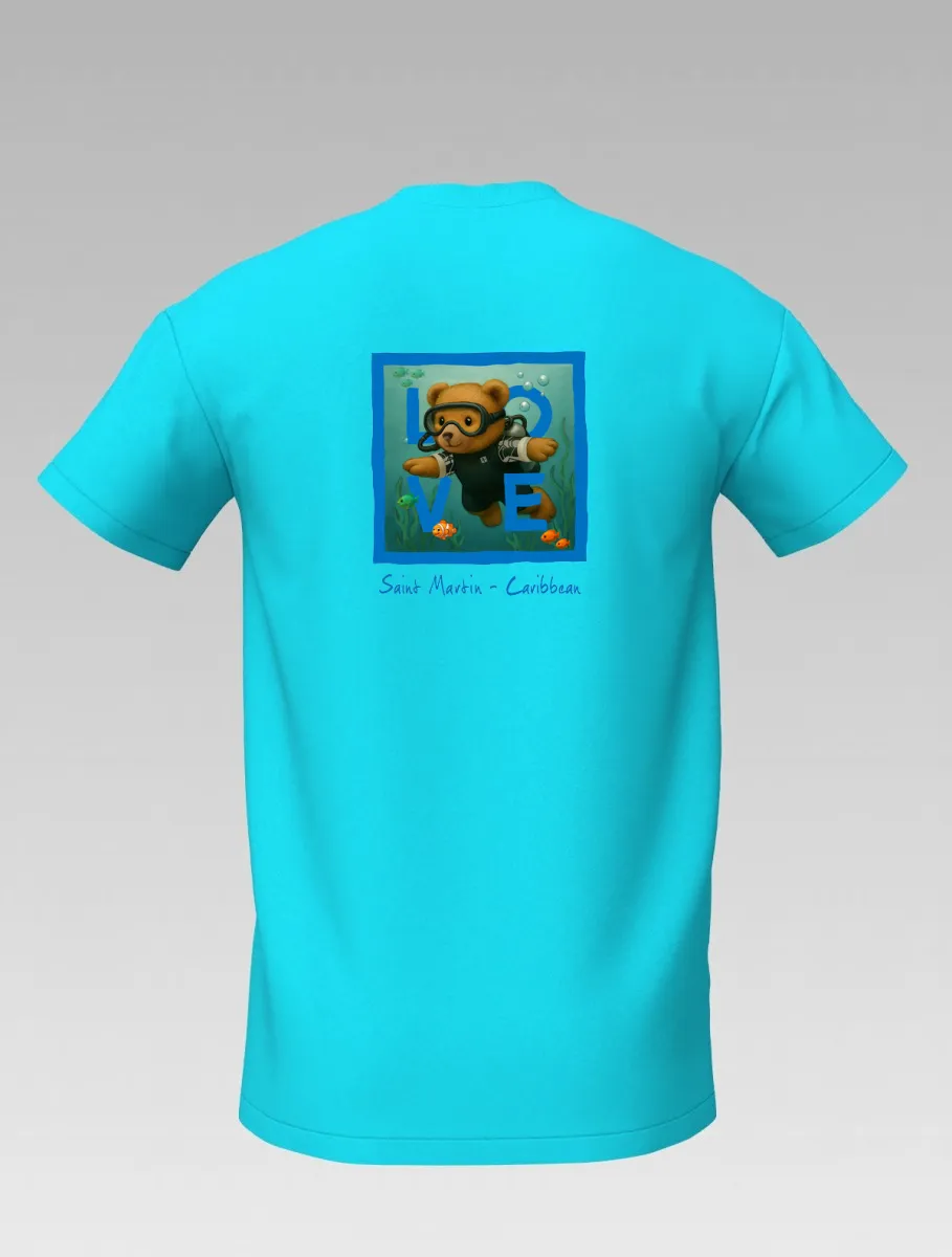 Kids’ Turquoise T-shirt – Diving Bear – Signature St Martin – LOVE Edition
