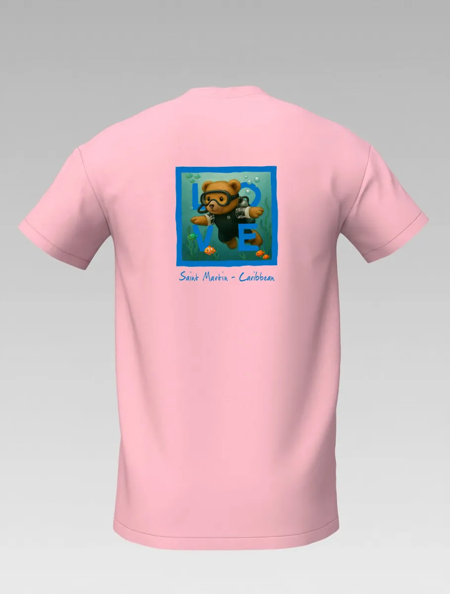 Kid’s Pink T-shirt – The Bear’s Underwater Adventure – Signature St Martin – LOVE Edition