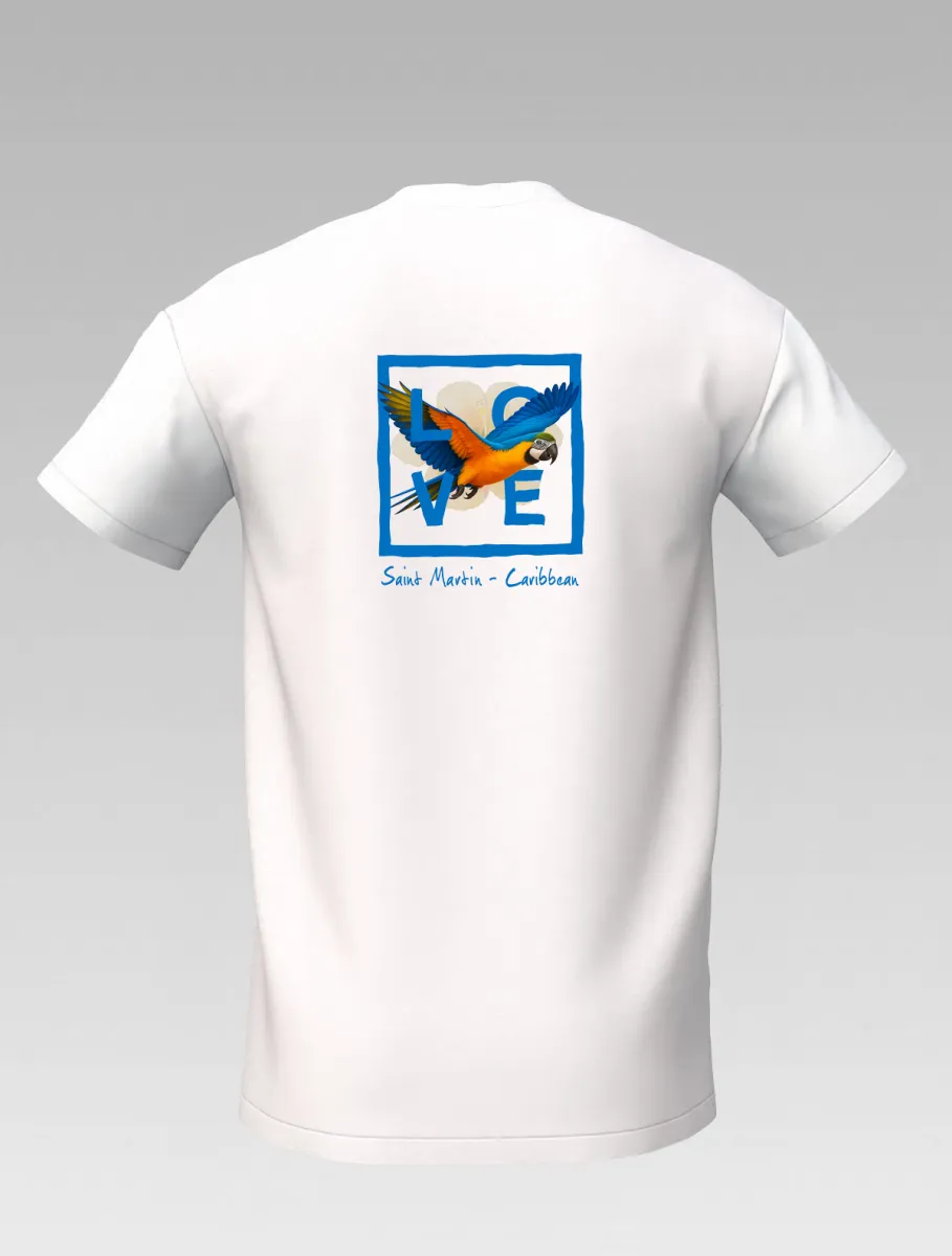 Children’s White T-Shirt – Caribbean Parrot – Signature St Martin – LOVE Edition