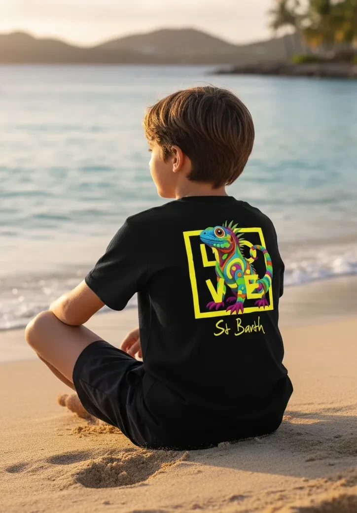 Black kids’ T-shirt – Tropical Iguana – Signature St Martin – LOVE Edition
